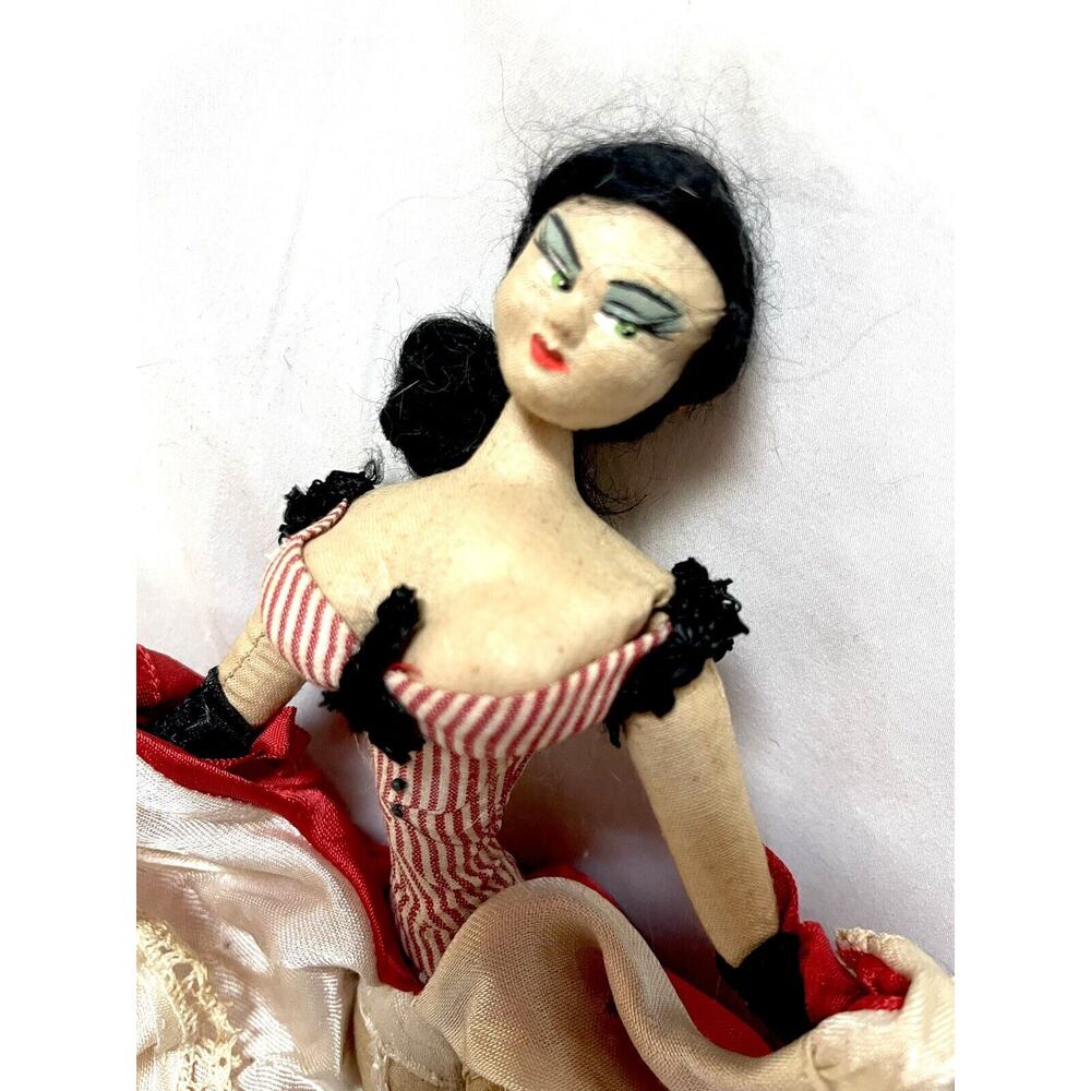 Old Vintage Spanish Tourist Doll 1960 1950’s Red White Burlesque Dancer Flamenco